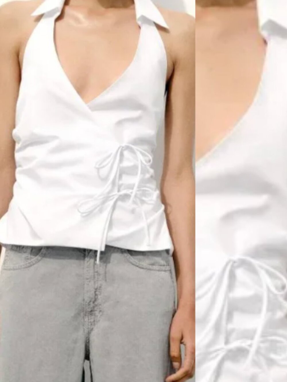 Zara White Wrap Poplin Collar Halter Tank Top